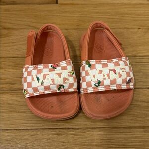 Vans Kids Checkered Slide Sandals - Coral and White